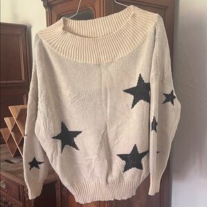 Cream Sweater with Navy Blue. Star Accents